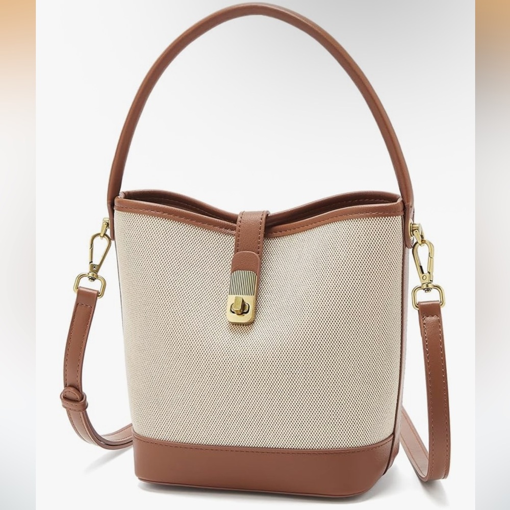 Stylish Brown and Cream Handbag with Shoulder Strap